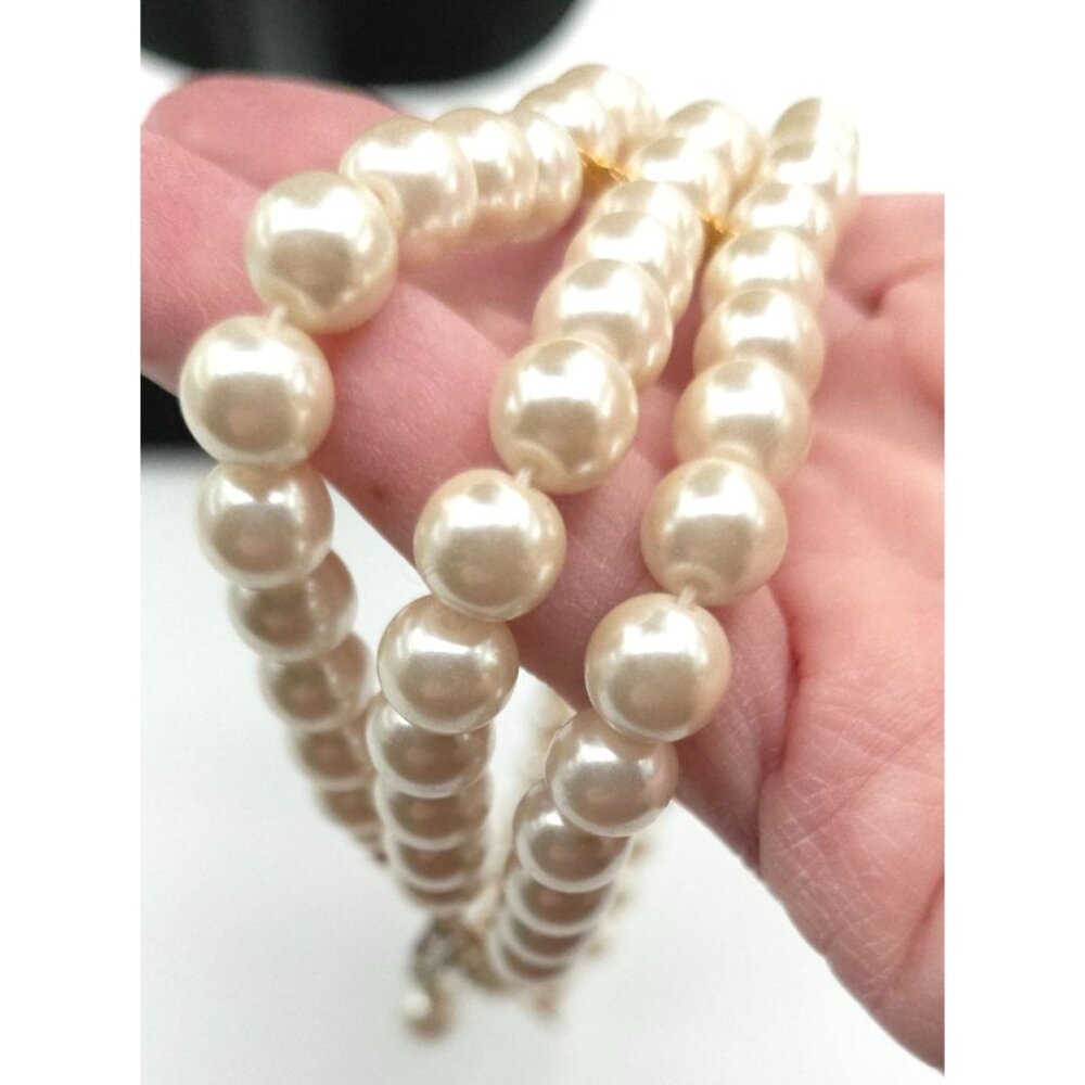 Elegant Multi Strand Cream Pearl Choker Necklace With Rhinestone Spacers - Picture 4 of 6